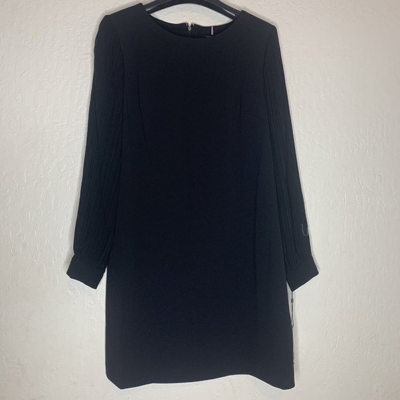 Tommy Hilfiger Black Semi-sheer Pleated Long Sleeve Dress - Picture 1 of 14